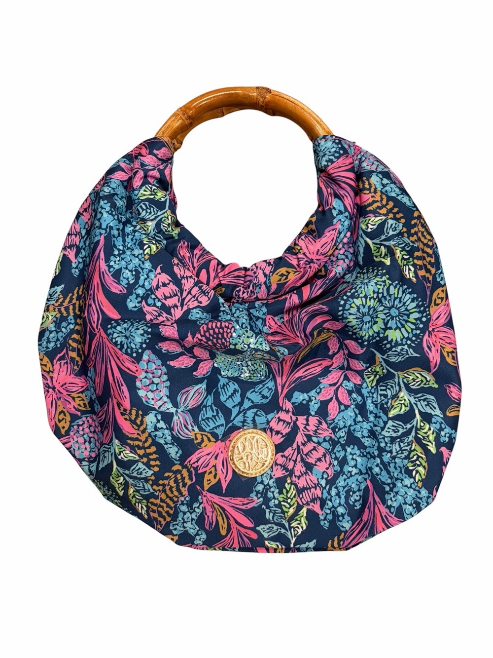 Lilly Pulitzer Calypso Coast Aegean Navy Bamboo Handle Bag